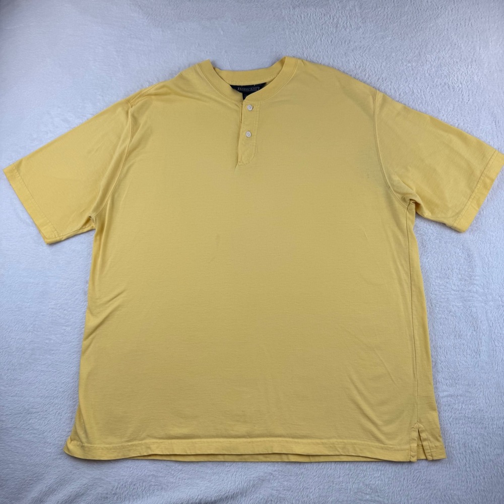 Lands End Henley Shirt Mens XL Yellow Short Sleeve 100% Cotton Regular Fit